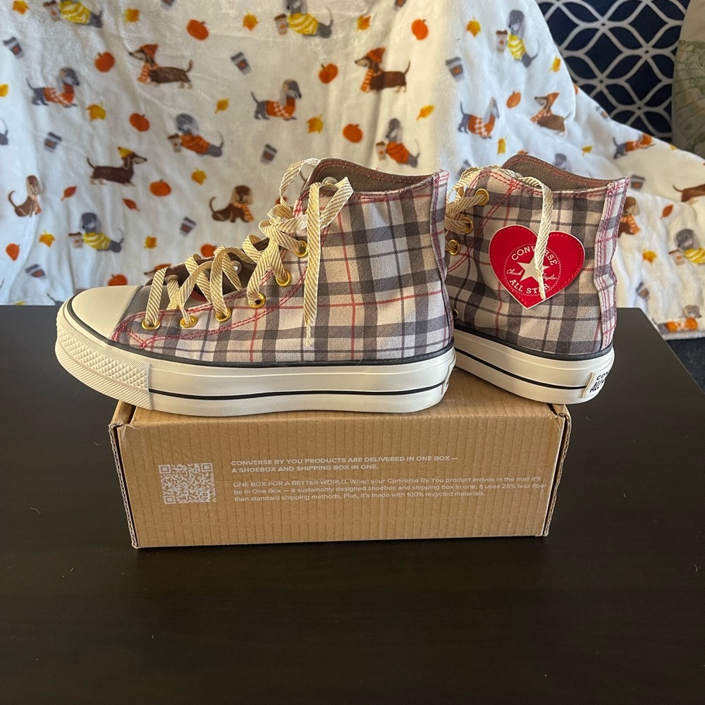 Custom Converse Plaid High-Top Sneakers - Gray and White